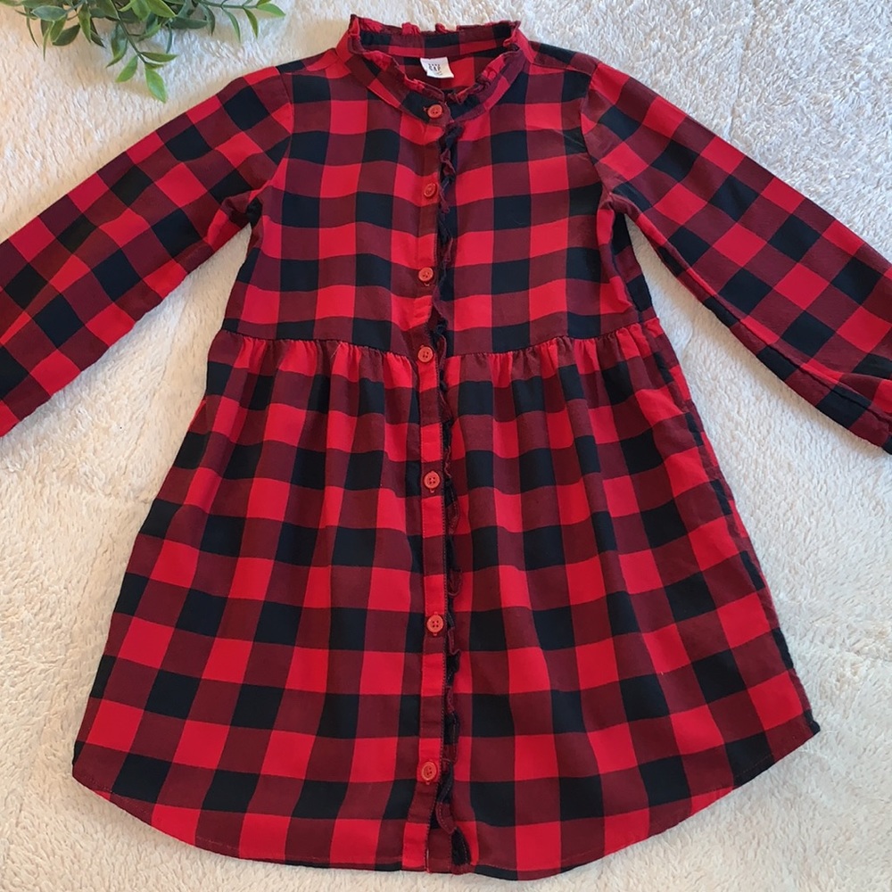 Gap Girl’s Buffalo Plaid Dress 5 Red & Black EUC
